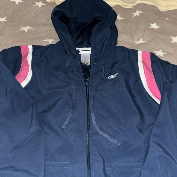 RBK Spring Windbreaker Women’s Hooded Waist Drawstring Sz. Large NWOT Navy Coat - Picture 1 of 14